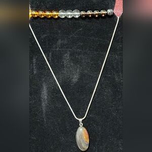 2pc Natural Tiger's Eye Quartz Pendant Necklace W. Handmade Bracelet